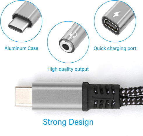 USB C to 3.5mm Headphone and Charger Adapter, 2-in-1 USB C PD 3.0 Charging Port to Aux Audio Jack and Fast Charging Dongle Cable Cord Compatible w...