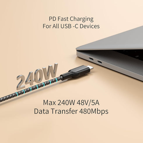 888 Type C Belt Cable 1ft Fast Charging USB C to USB C 240W, Data Transfer - with Type A to Type c 3.0 Adapter (Black)...