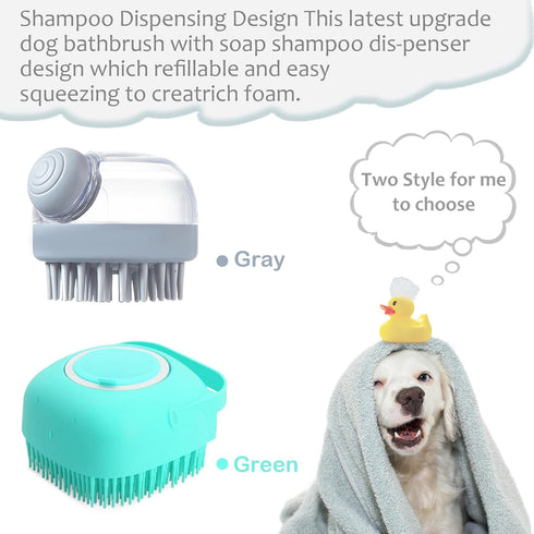 ELEGX Pet Grooming Bath Massage Brush with Soap and Shampoo Dispenser Soft Silicone Bristle for Long Short Haired Dogs Cats Shower (Grey+Blue+Mass...