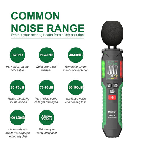 Decibel Meter, Sound Level Meter 30-130 dB with A/C Weighted, Digital Audio Noise Measure Device, Portable SPL Meter with LCD Color Display, Data ...