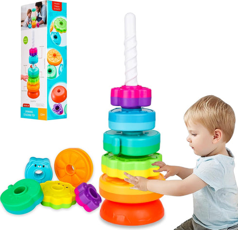 Spinning Stacking Toys for Babies 12+ Month Ring Stacker Stacking Toys for Toddlers 1-3 Montessori Toys,Educational Learning Sensory Toys for Kids...