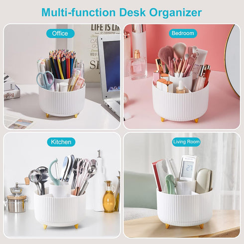Desk Pencil Pen Holder, 5 Slots 360 Degree Rotating Pen Organizer For Desk Desktop Storage Stationery Supplies Pencil Cup Desk Accessories for Off...