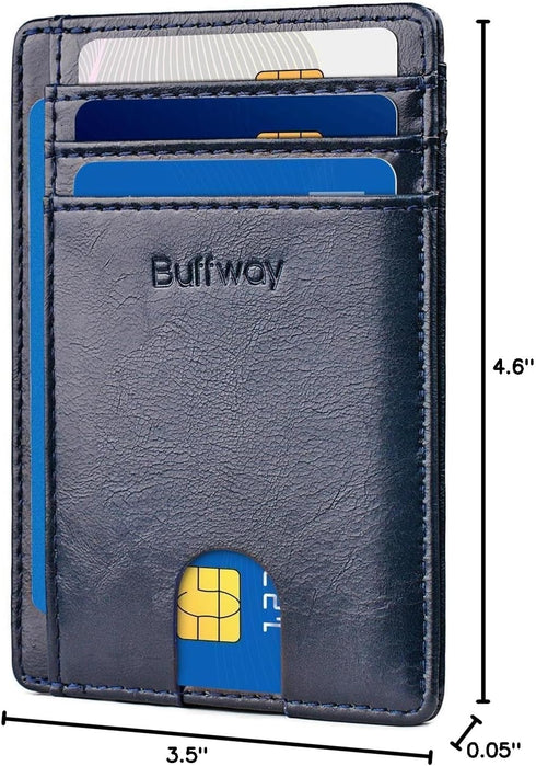 Buffway Slim Minimalist Front Pocket RFID Blocking Leather Wallets for Men and Women - Alaska Blue...