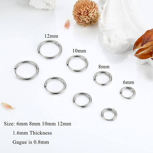 10 Pairs Surgical Steel Earrings Sets for Multiple Piercing, Lightweight Small Huggie Hoop Earrings, Flat Back Tiny Ball CZ Stud Earrings for Cart...