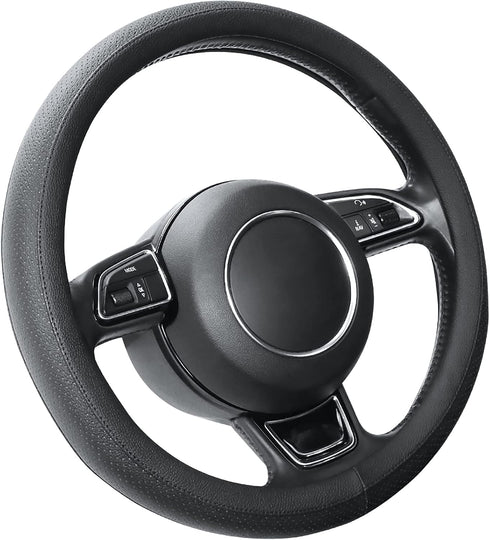 SEG Direct Black Car Steering Wheel Cover Small Size 14-14.25 inch (35.5-36 cm), for Prius Civic Model 3 Model Y Camaro, Breathable Microfiber Lea...