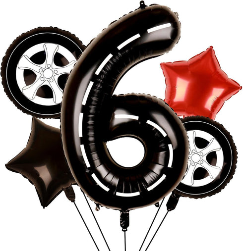 Race Car Balloons Tire Balloons 6th Birthday Party Decorations for Boys Foil Mylar Race Car Wheels Truck Bike Theme Party Supplies Favors Annivers...