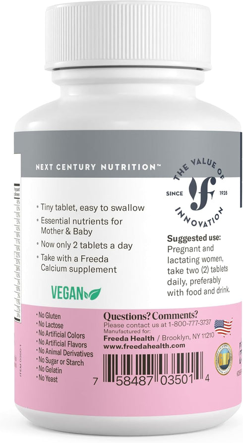 FREEDA Mini Prenatal Vitamin - Kosher Prenatals -Tiny Easy to Swallow Tablets - Prenatal Vitamins with Iron, Prenatal Folic Acid/Folate, Vitamin D...
