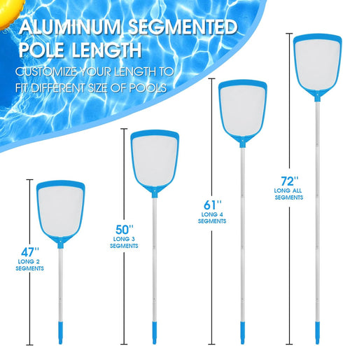 Pool Leaf Skimmer Net Ultra Fine Mesh with Aluminum Poles 5 Sections 6 Feet Swimming Pool Cleaning Net Leaf Catcher for above Ground Pools Ingroun...