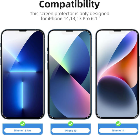 NEW'C 3 Pack, Designed for iPhone 14, 13, 13 Pro (6.1") Screen Protector Tempered Glass, Case Friendly Anti Scratch Bubble Free Ultra Resistant......
