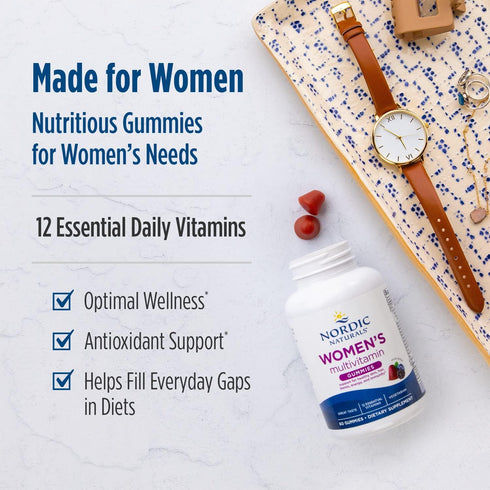 Nordic Naturals Women's Multivitamin Gummies, Mixed Berry - 60 Gummies - Support for Healthy Skin, Hair, Bones, Energy & Immunity - Non-GMO, Veget...