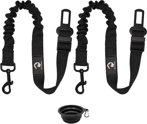 PawSafe Dog Car Seatbelt - Retractable, Adjustable, Elastic, Heavy Duty & Durable Car Seatbelt for Pets - 2 Belts & 1 Compact Travel Bowl Combo (B...