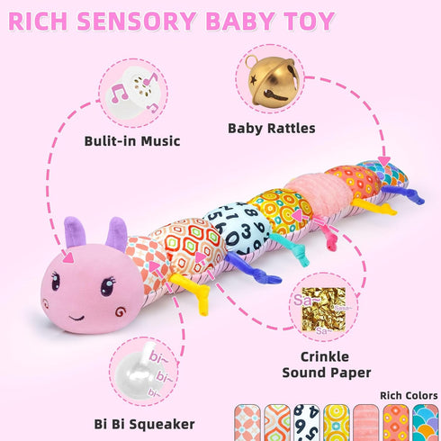 Baby Infant Musical Toy Soft Stuffed Animal Toy with Multi Textures,Rattle,Crinkle,Newborn Baby Toy for 0 3 6 9 12 Months Girls Boy Gift,Caterpill...