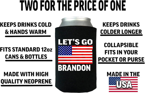 Rogue River Tactical Funny Neoprene Lets Go Brandon Collapsible Beer Can Bottle Beverage Cooler Sleeves 2 Pack...