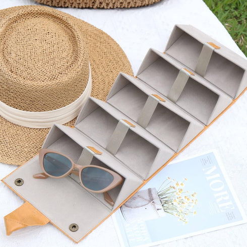 Sunglass Case for Men or Women Hard Multi Eyeglasses Case Box Portable 5 Slot Glasses Organizer Holder Eyewear Bag (Light brown-gray inside)...