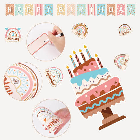 60pcs Style Classroom Birthday Charts, Classroom Decoration Birthday Bulletin Board Ornaments Set Rainbow Style Embellishment Classroom Charts Dec...