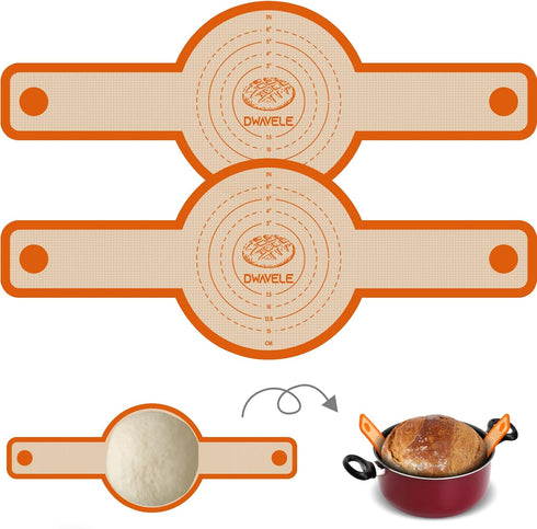 Silicone Bread Sling for Dutch Oven, Non-Stick & Easy to Clean Bread Baking Mat Set, 2 Pcs Reusable Bread Sling with Long Handle to Transfer Sourd...