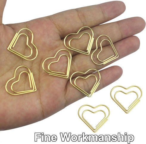 100 Pieces Gold Heart Paper Clips Cute Paper Clips Metal Journaling Paper Clamps Office Paperclips with Clear Plastic Box Paper Document Note Sort...