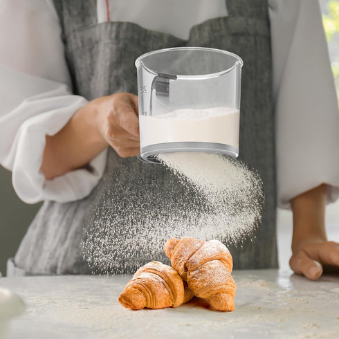 Flour Sifter for Baking, Crank Flour Sifter with Professional Fine Mesh Baking Sifters, One Hand Press Crank Sifter for Baking, Premium Flour Siev...