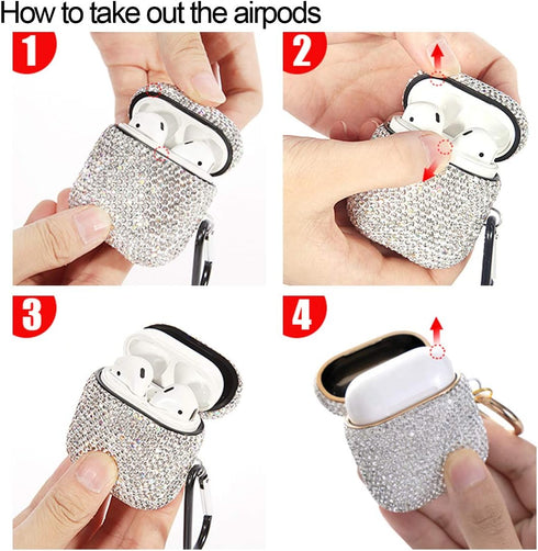 Sparkly Diamond Case for AirPods Pro 1&2 Generation with Keychain, Shockproof Protective Premium Bling Rhinestone Cover Skin Compatible with AirPo...