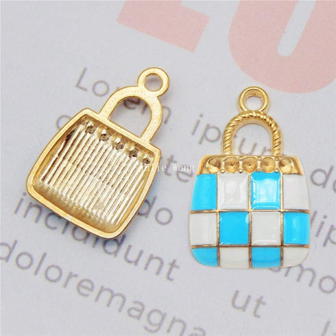 Julie Wang 60Pcs Mixed Enamel Alloy Women Fashion Purse Charm Black Blue Pink for Keychain Bracelet Jewelry Making Craft DIY Accessory...