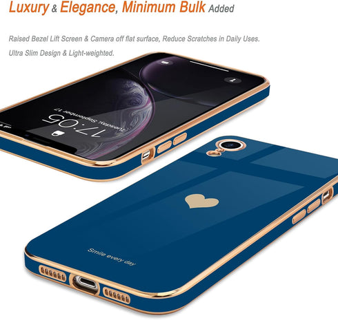 Teageo Compatible with iPhone Xr Case for Women Girl Cute Love-Heart Luxury Bling Plating Soft Back Cover Raised Full Camera Protection Bumper Sil...