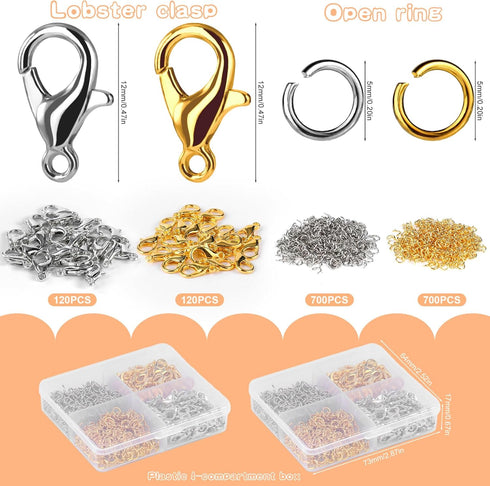 1640 Pcs Lobster Clasps and Open Jump Rings Set, 2 Colors 12mm Lobster Claw Clasps with 7 * 5mm Jump Rings, Lobster Clasps Jewelry Kit for DIY Jew...