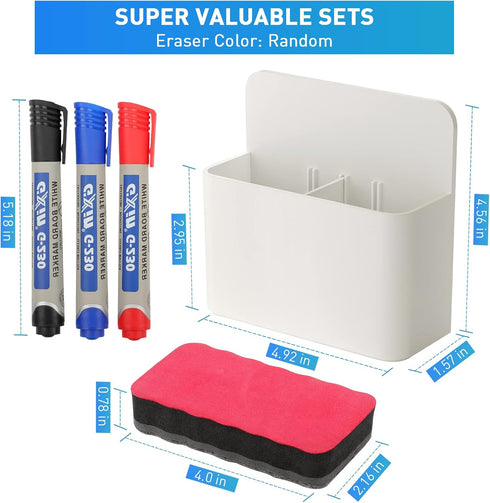 MaxGear Magnetic Dry Erase Marker Holder, Whiteboard Marker Holder with 3 Markers &1 Eraser for Refrigerator Locker Dry Erase Board, Magnet Remote...