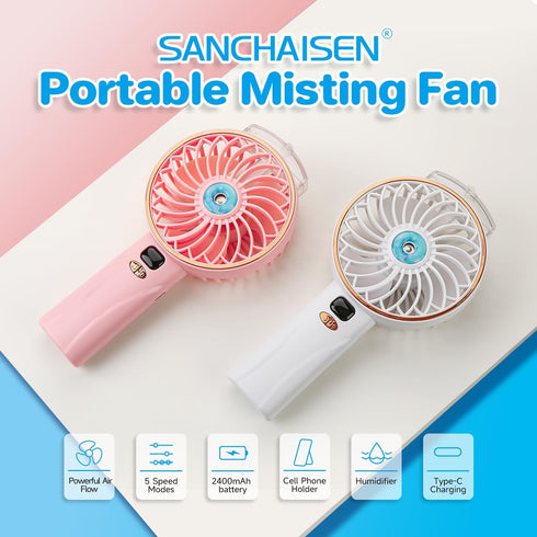 Portable Handheld Fan, Battery Powered Handheld Mini Misting Fan Desk Fan, 5 Speeds Digital Display, Personal Cooling Water Spray Small Fan Gift f...