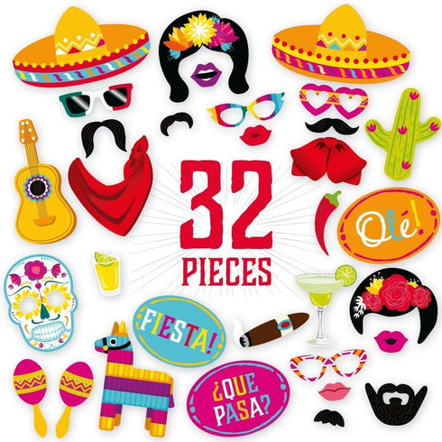 Fiesta Photo Booth Props by PartyGraphix - Mexican Decor Perfect for Fiesta Party Decorations...