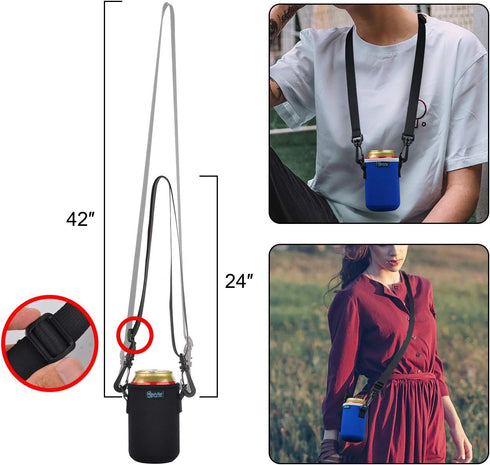 Beautyflier Neoprene Can Sleeve with Adjustable Shoulder Strap Insulator Carrier Holder for 12 Ounce Energy Drink Beverage Beer Can (standard 12 o...