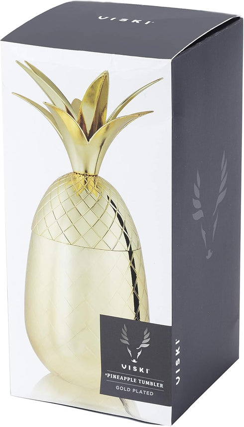 Viski Gold Pineapple Tumbler with Lid for Mai Tais, Tiki Drinks, and Craft Cocktails, Tumbler Cup, Stainless Steel with Gold Plating, 16 Oz Set of...