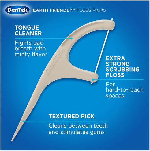 DenTek Earth Friendly Floss Picks, Organic Plant-Based bio-Plastic Handles, Mint 60 Count (Pack of 3)...