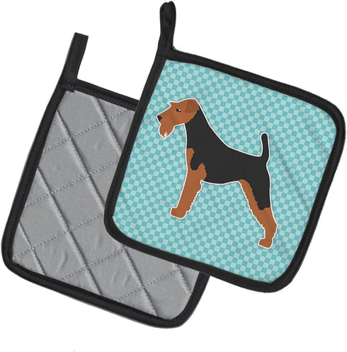 Caroline's Treasures BB3685PTHD Welsh Terrier Checkerboard Blue Pair of Pot Holders Kitchen Heat Resistant Pot Holders Sets Oven Hot Pads for Cook...
