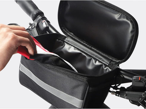 Bike Handlebar Bag Bicycle Basket Waterproof Mountain Cycling Pack with Touchable Transparent Cell Phone Pouch Reflective Stripe Bike Front Basket...