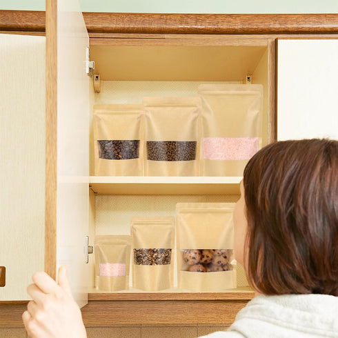 Blisstime Stand Up Pouches, 50 Pack Kraft Paper Bags with Matte Window and Tear Notch Resealable Bags for Small Business Home Use (6.3 X 8.7 Inche...