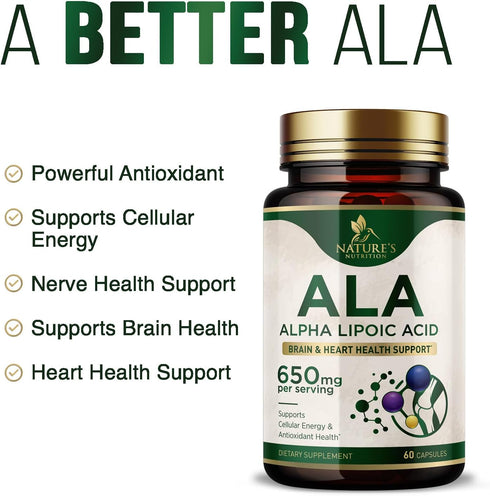 Alpha Lipoic Acid 600mg Plus - Pure ALA Supplement Non-GMO & Gluten Free, Supports Cellular Energy & Antioxidant Health, Extra Strength Lipoic Aci...