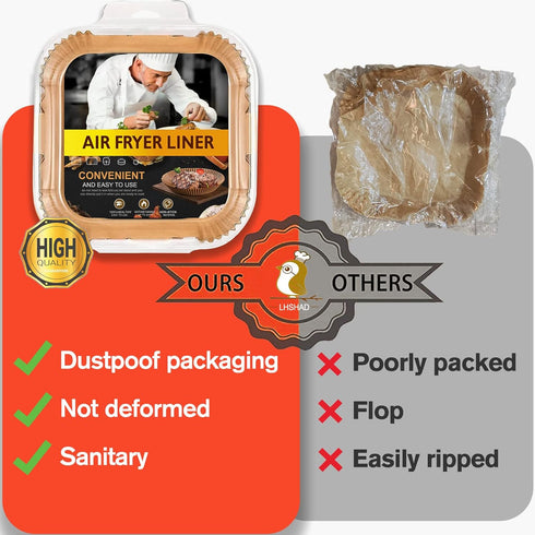 Air Fryer Disposable Paper Liner Square 9 Inch, 125 Pcs Large Paper Liners for 6-10QT Air fryer, Non-stick Parchment Paper for Frying, Baking, Coo...