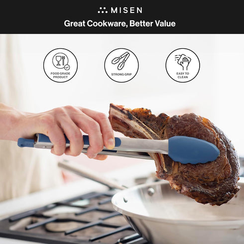 Misen Precision Silicone-Tipped Kitchen Tongs - Heavy Duty, Nonstick, Heat Resistant - Grilling Tool with Scallop-Edged Silicone - Dishwasher Safe...