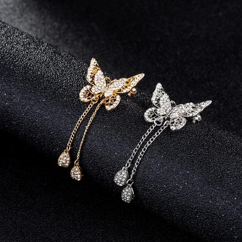 Dainty Butterfly Brooch Pin with Teardrop Pendant for Women,Crystal Rhinestones Hollow Out Butterfly Corsage for Scarf Clothing Accessories...
