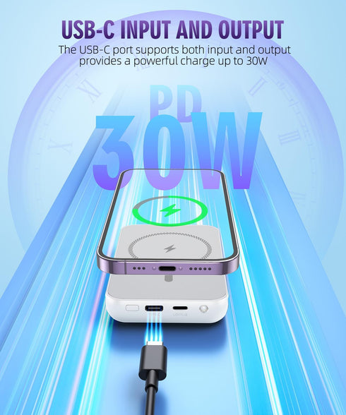 for Magnetic Power Bank, 6800mAh Wireless Portable Charger with PD30W Fast Charging, Mag-Safe Battery Pack Built-in 2 Output Cables for iPhone 15/...