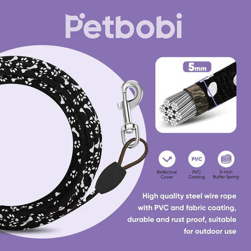 Petbobi 20 ft Dog Tie Out Cable - Reflective Dog Tether for Yard, Camping, Park - Outdoor Leash with Heavy Duty Buffer Spring - Training Tether fo...