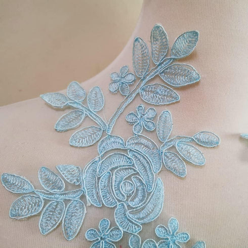 Embroidered Car Bone Lace Paste Flower Wedding Dress Evening Dress Children's Headdress Cuffs DIY Accessories Lace Fabric Accessories (Sky Blue)...
