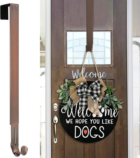 Myfolrena Wreath Hanger (Bronze-1 Pack) - Stainless Steel Adjustable Door Hanger for Front Door, 15-24inch, 20lb Weight Capacity...