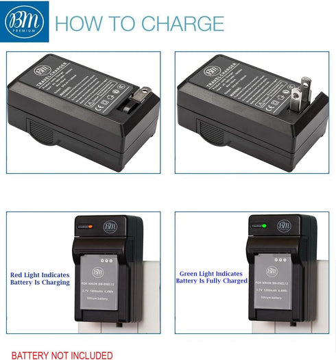 BM EN-EL12 Battery Charger for Nikon Coolpix A1000 B600 W300 A900 AW100 AW110 AW120 AW130 S6200 S6300 S8100 S8200 S9050 S9200 S9300 S9400 S9500 S9...