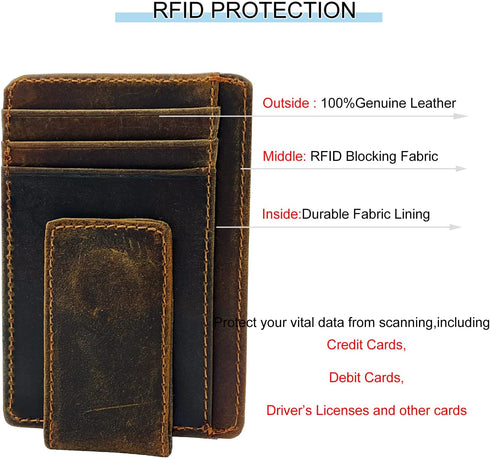 Money Clip RFID Front Pocket Wallet Men Leather Slim Minimalist Wallet...