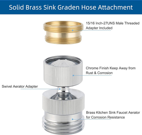 Hibbent Garden Hose Adapter Kit, Sink Swivel Faucet Aerator Adapter to Connect Garden Hose, Multi-Thread Garden Hose with Cache Faucet Aerator Key...
