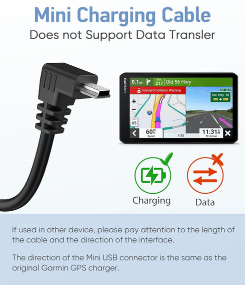18AWG Charging Cable for Garmin GPS,(6.5Ft 2Pcs) Thicker GPS Power Cord,90 Degree Shielding Mini USB Charger Cable,Charging Adapter for Garmin GPS...