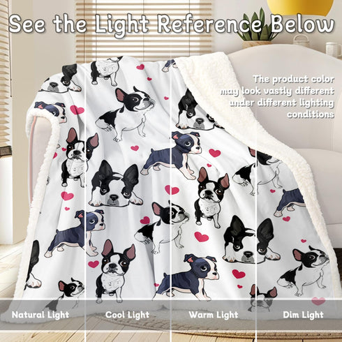 BlessLiving Boston Terrier & Frenchie Dog Plush Blanket - Red Heart Cute Puppy Dog Cozy Fleece Throw for Kids, Girls & Women - White - 50 x 60 Inc...