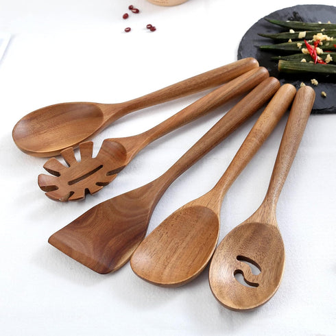 Kitchen Wooden Cooking Spoon, Solid Acacia Wood Serving Spoons for Mixing Stirring, Nonstick Kitchen Utensils Tableware Ladle Scoop for Soup Stews...