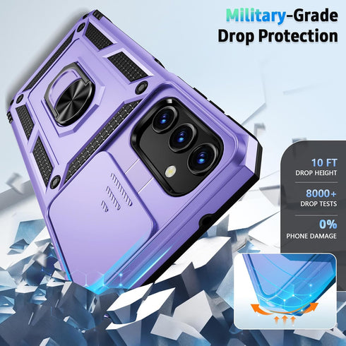 for Samsung Galaxy A14 5G Case with Slide Lens Cover, HD Screen Protector, Military Grade Drop Protection, Magnetic Rotated Ring Holder Kickstand ...